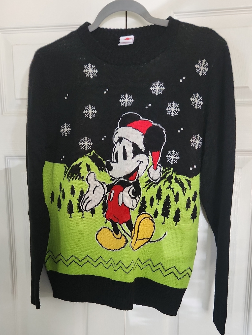 Black Mickey Mouse Holiday Christmas Sweater with Green Panel